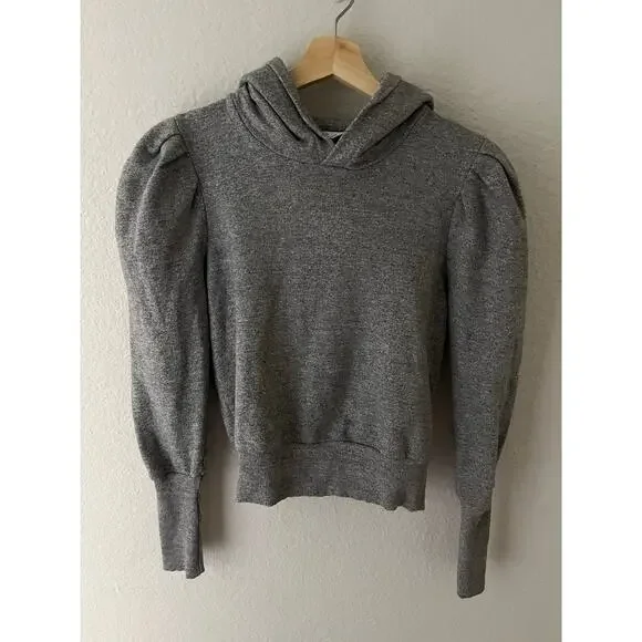 AG Jeans 100% Cotton Puff Sleeve Hoodie Heathered Gray XS Cottagecore Soft Girl - Picture 6 of 8